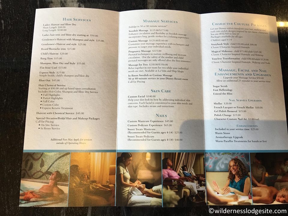 Full menu for Salon at the Springs